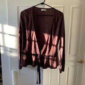 Euromoda Women's Brown Cardigan Tie-Waist Two- Buttons Open Front Sweater Size L